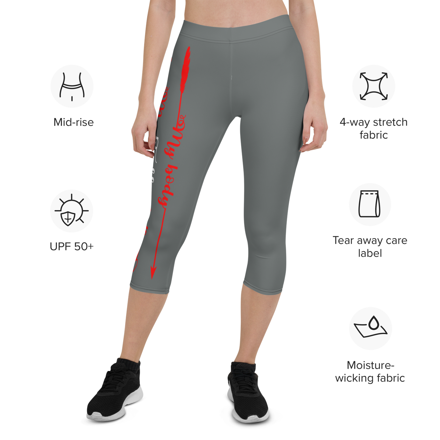 My Body, My Fitness Goals, My Way (White & Red Logo)Women's Fitness Capri Leggings