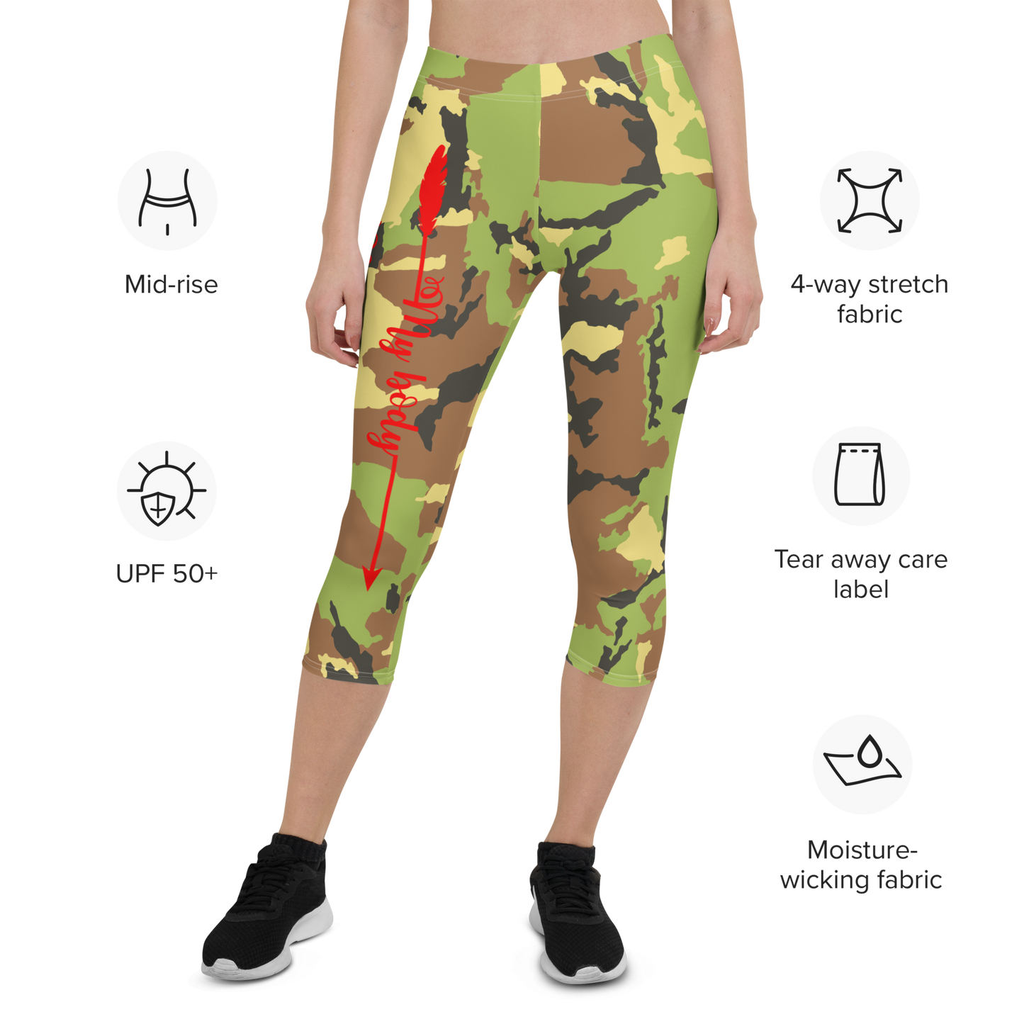 My Body, My Fitness Goals, My Way ( Red & White Logo) Women's Fitness Capri Leggings