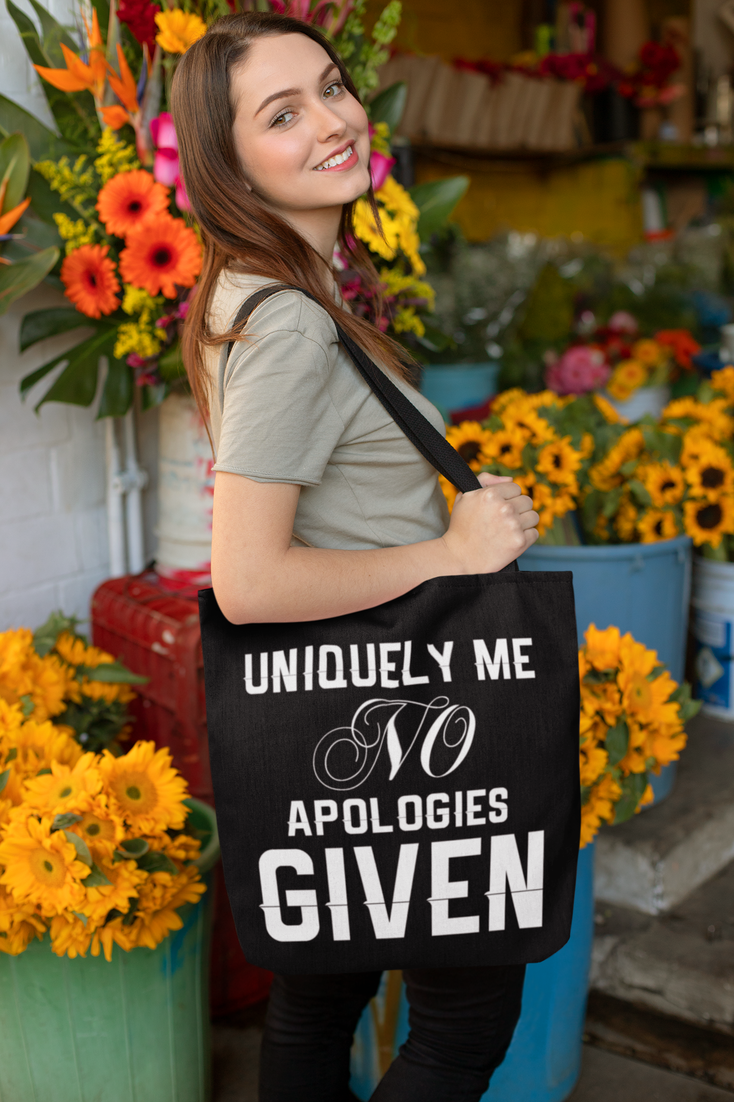 Uniquely Me No Apologies Given All-Over Print Large Tote Bag