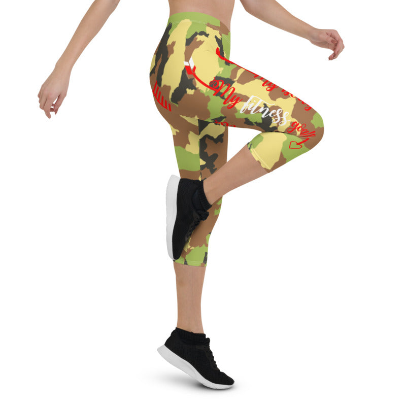 My Body, My Fitness Goals, My Way ( Red & White Logo) Women's Fitness Capri Leggings