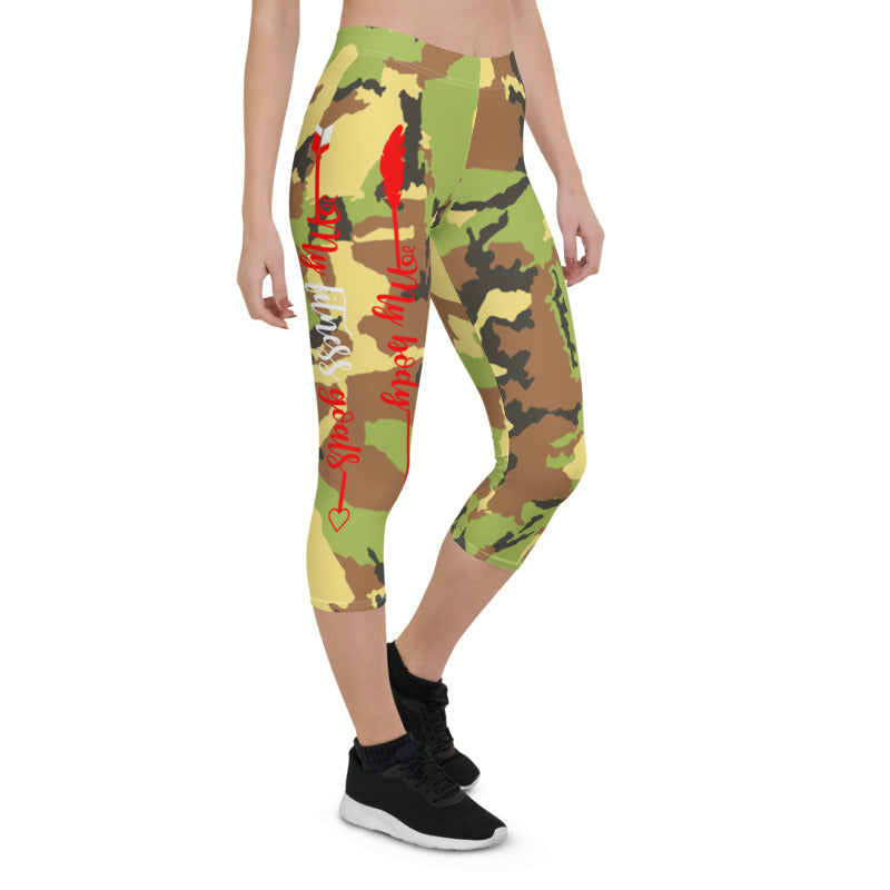 My Body, My Fitness Goals, My Way ( Red & White Logo) Women's Fitness Capri Leggings
