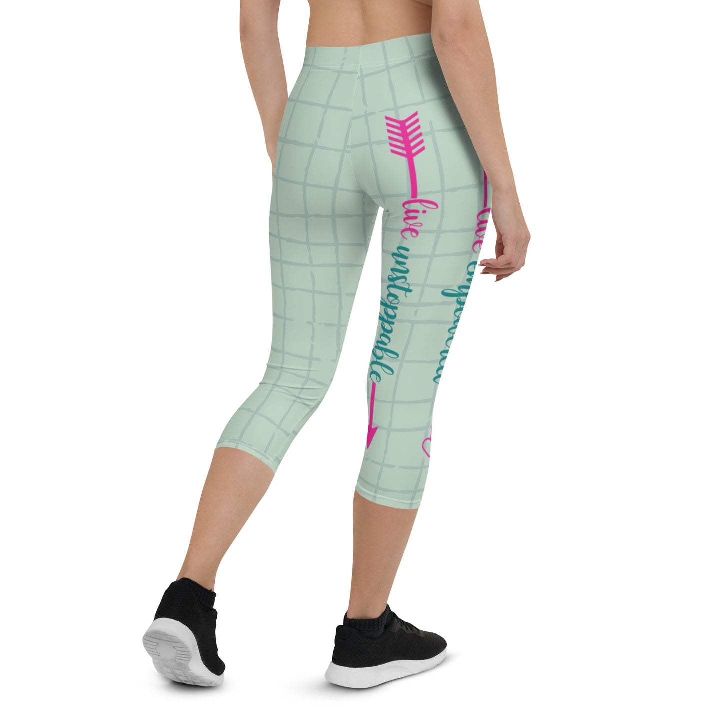 Live Fit, Live Empowered, Live Unstoppable (Pink & Blue Logo)Women's Fitness Capri Leggings