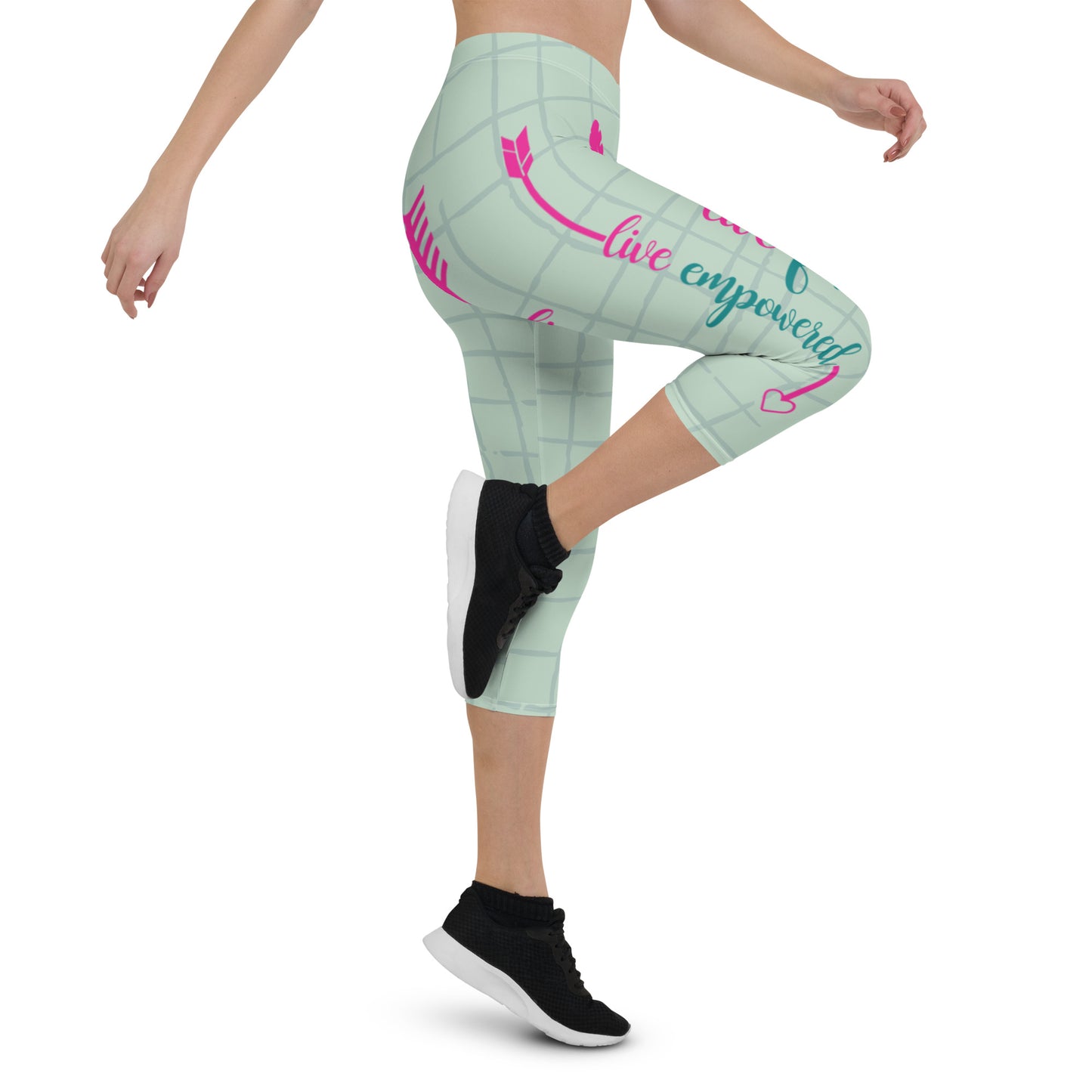 Live Fit, Live Empowered, Live Unstoppable (Pink & Blue Logo)Women's Fitness Capri Leggings