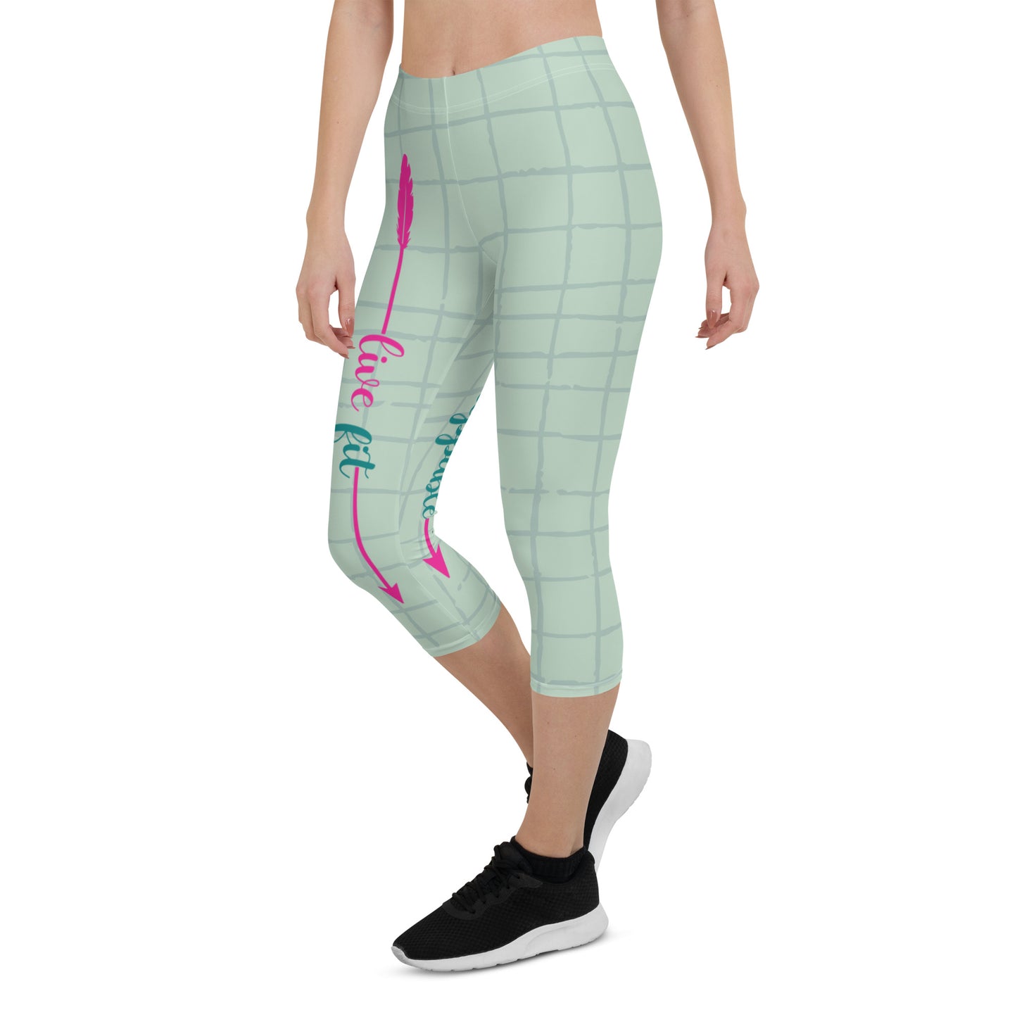 Live Fit, Live Empowered, Live Unstoppable (Pink & Blue Logo)Women's Fitness Capri Leggings