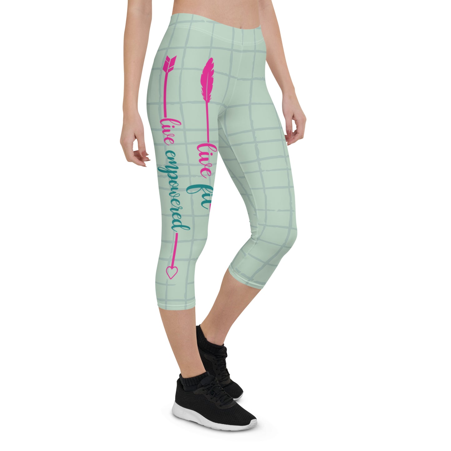 Live Fit, Live Empowered, Live Unstoppable (Pink & Blue Logo)Women's Fitness Capri Leggings