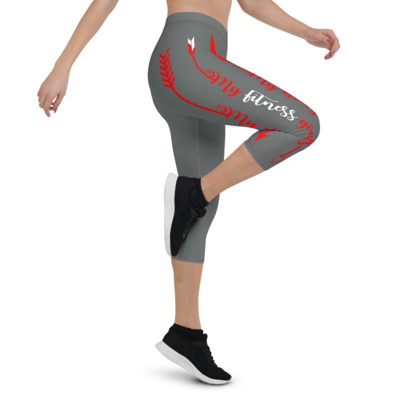 My Body, My Fitness Goals, My Way (White & Red Logo)Women's Fitness Capri Leggings