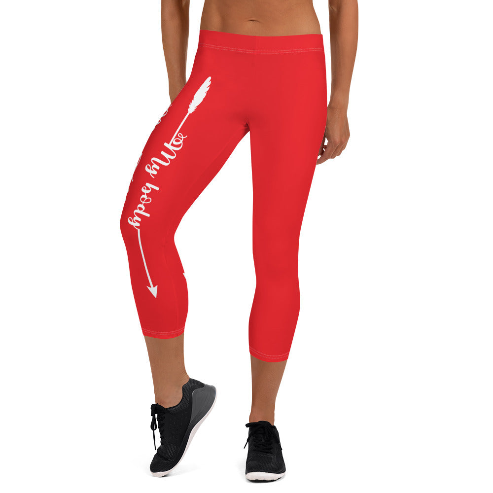 My Body, My Fitness Goals, My Way ( White Logo) Women's Fitness Capri Leggings