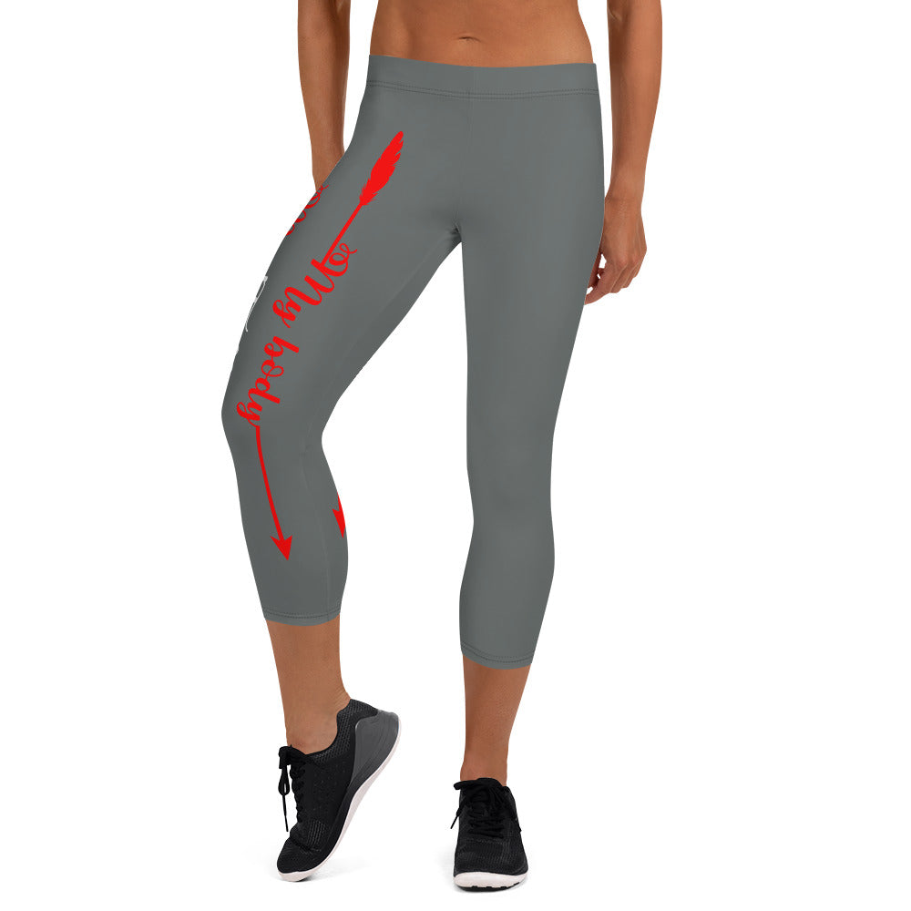 My Body, My Fitness Goals, My Way (White & Red Logo)Women's Fitness Capri Leggings