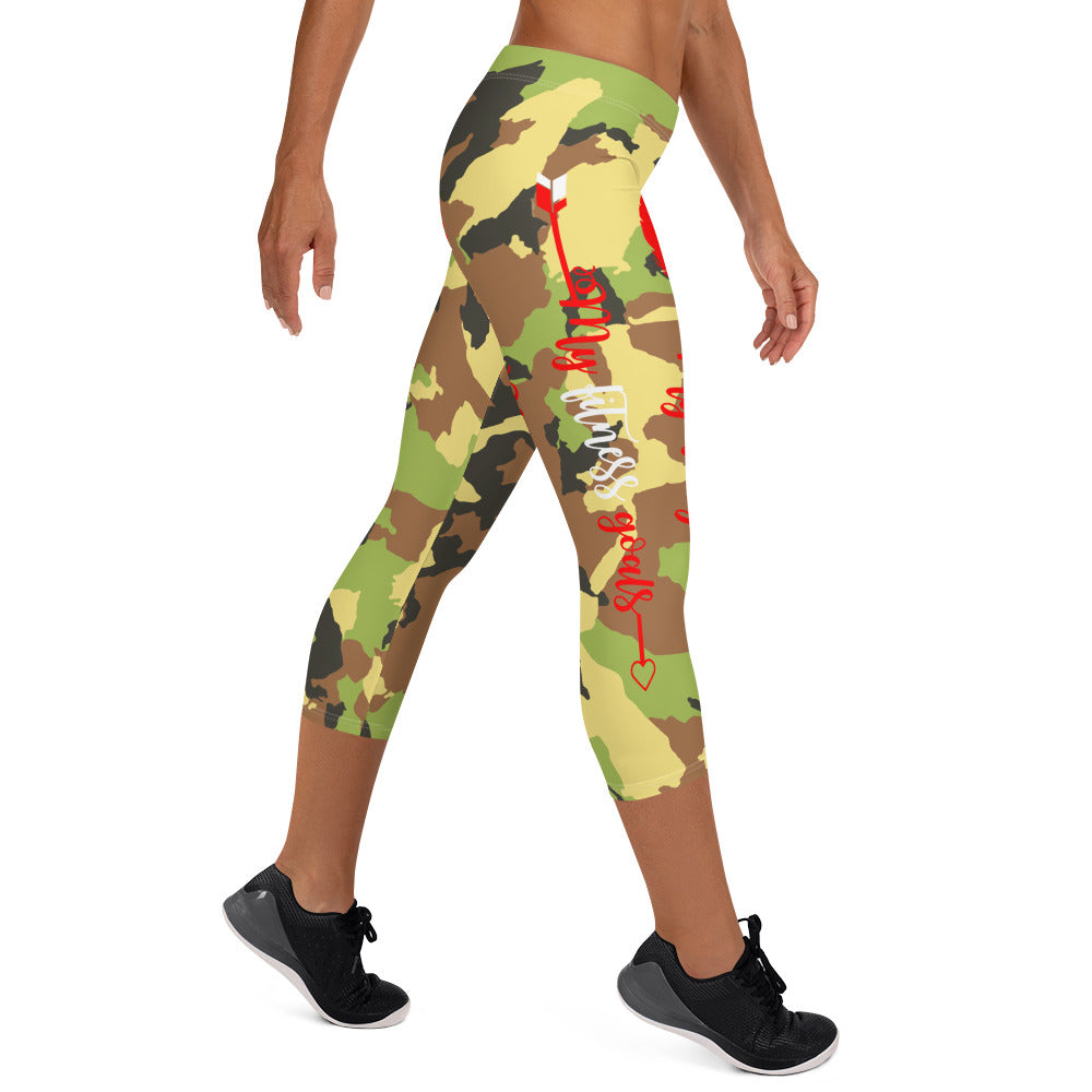 My Body, My Fitness Goals, My Way ( Red & White Logo) Women's Fitness Capri Leggings