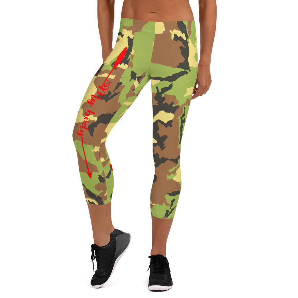 My Body, My Fitness Goals, My Way ( Red & White Logo) Women's Fitness Capri Leggings
