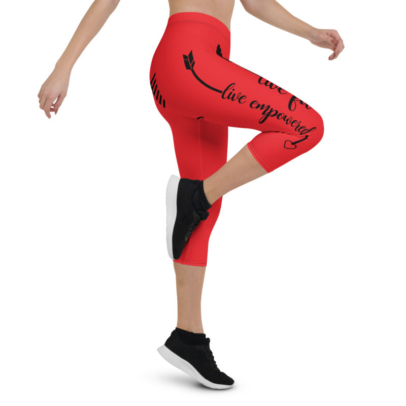 Live Fit, Live Empowered, Live Unstoppable( Black Logo) Women's Fitness Capri Leggings