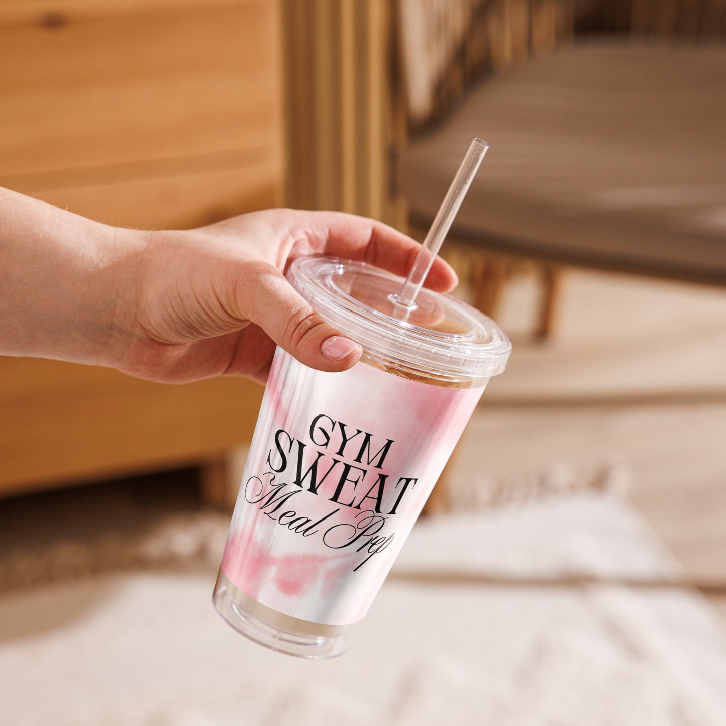 Gym. Sweat. Meal Prep Clear Plastic Tumbler