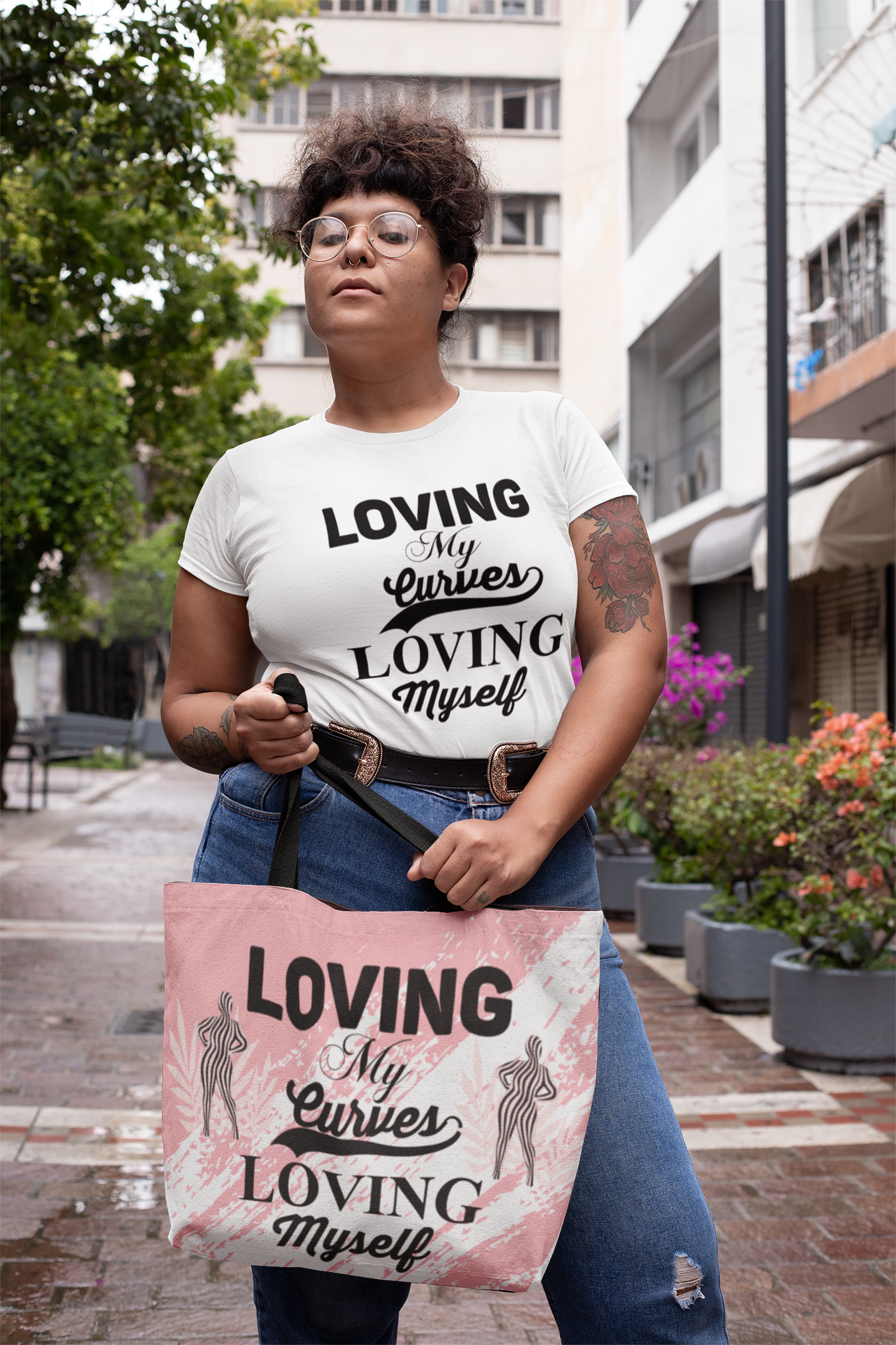 Loving My Curves Loving Myself All-Over Print Large Tote Bag