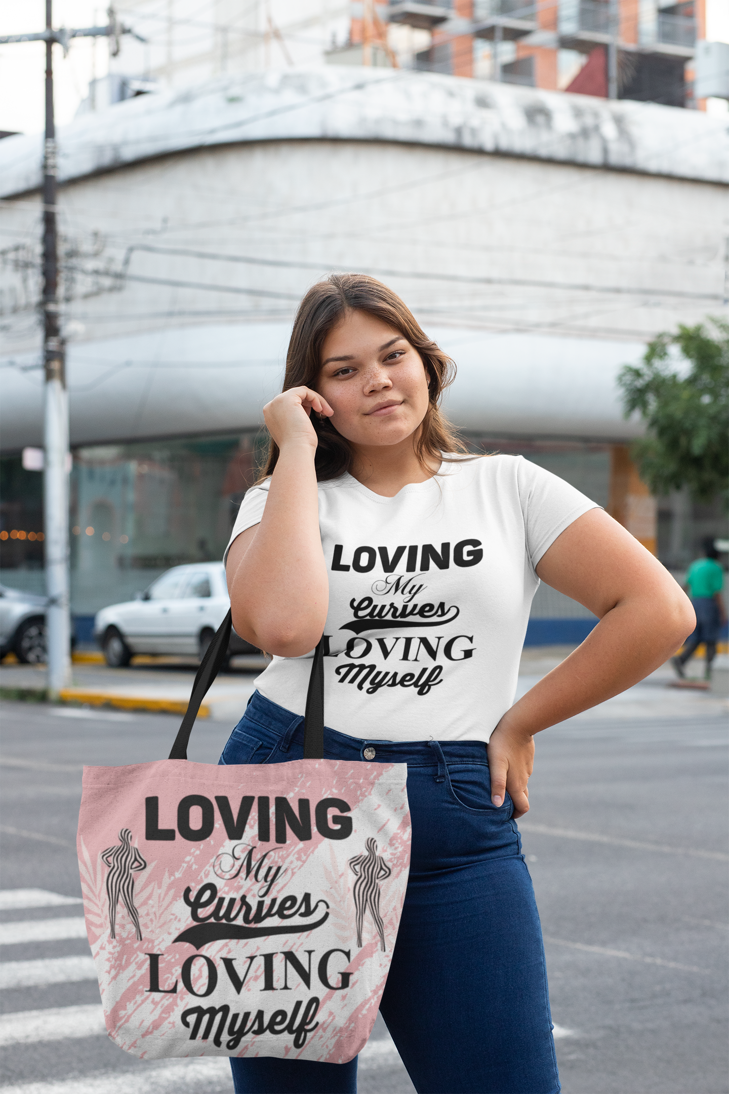 Loving My Curves Loving Myself All-Over Print Large Tote Bag