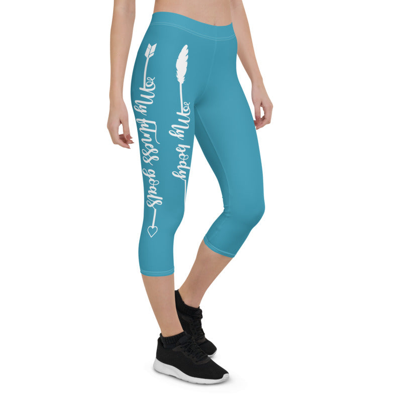 My Body, My Fitness Goals, My Way (White Logo) Women's Fitness Capri Leggings