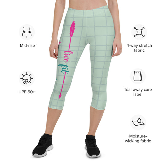 Live Fit, Live Empowered, Live Unstoppable (Pink & Blue Logo)Women's Fitness Capri Leggings