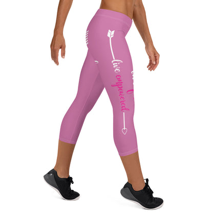 Live Fit, Live Empowered, Live Unstoppable (Pink & White Logo)Women's Fitness Capri Leggings