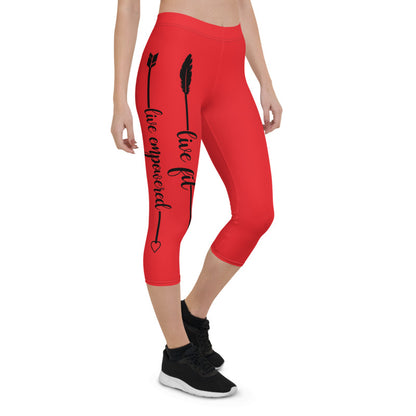 Live Fit, Live Empowered, Live Unstoppable( Black Logo) Women's Fitness Capri Leggings