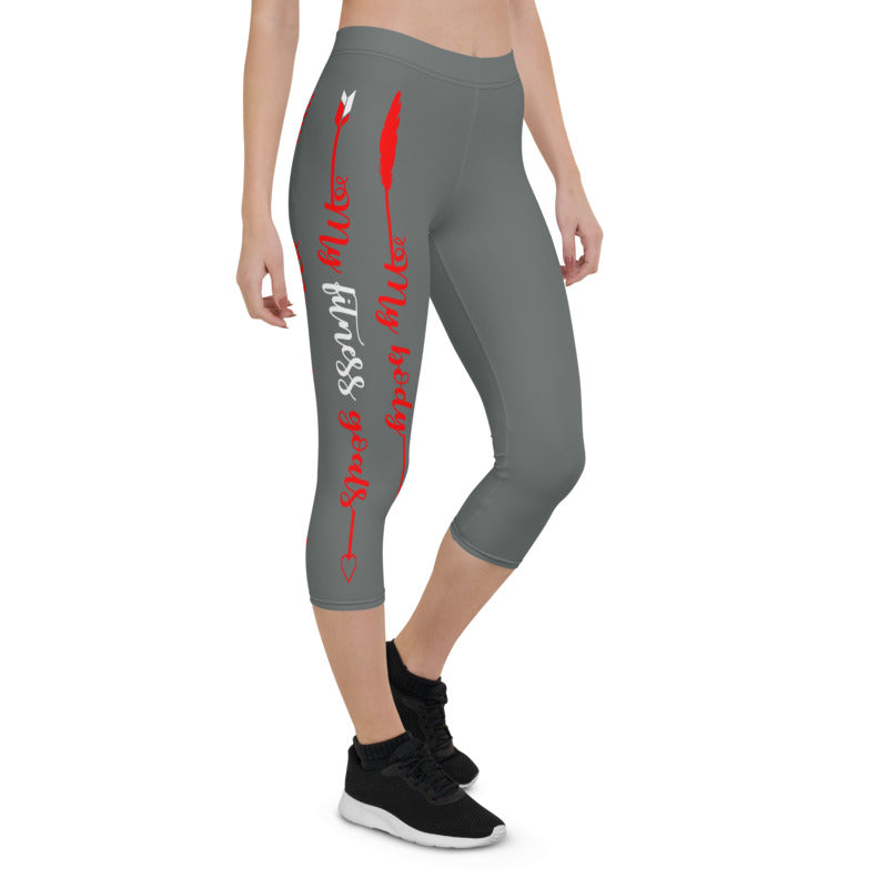 My Body, My Fitness Goals, My Way (White & Red Logo)Women's Fitness Capri Leggings