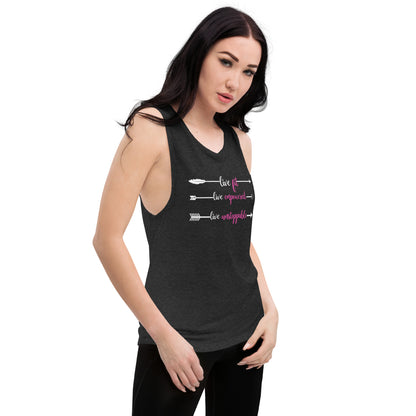 Live Fit Live Empowered Live Unstoppable Fitness T-Shirt (Pink & White Logo)